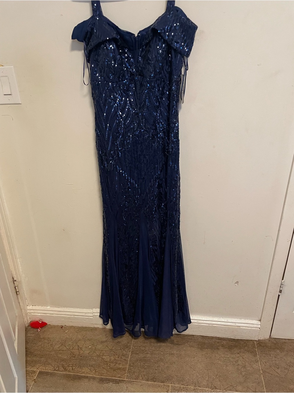 R&M Richards Navy Sequin Maxi Skirt